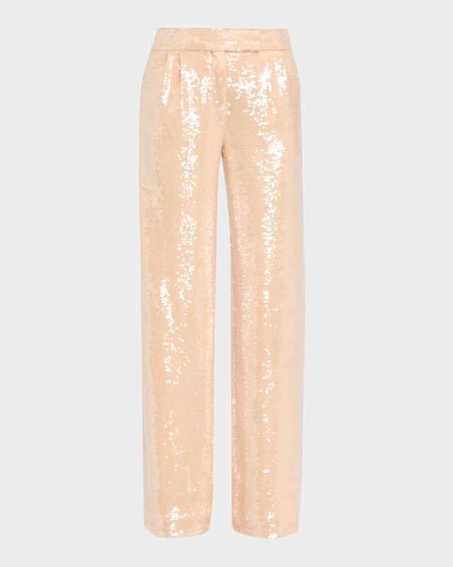 Sequin Pleated Wide-Leg Trousers